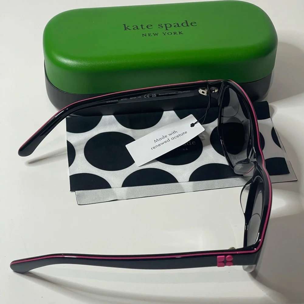 Kate Spade New York cat-eye sunglasses black hot pink detail - Picture 3 of 6